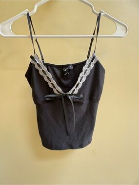 Windsor Black Lace-Trim Satin Ribbon Cami Top